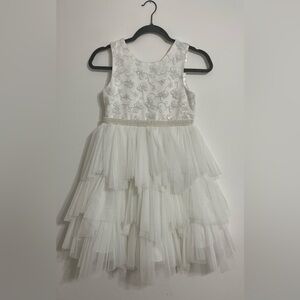 Bonnie Jean Ivory Tiered Tulle Sleeveless A-Line Flower Girl Dress Size 10